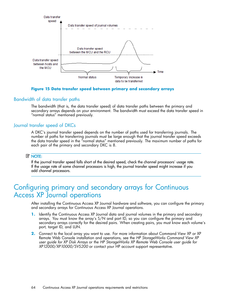 Bandwidth of data transfer paths, Journal transfer speed of dkcs | HP XP Continuous Access Software User Manual | Page 64 / 234