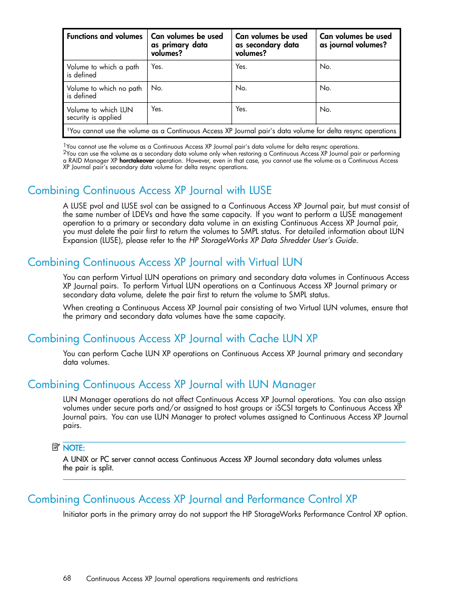 Combining continuous access xp journal with luse | HP XP Continuous Access Software User Manual | Page 68 / 234