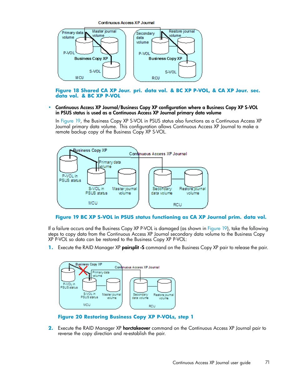 P-vol, Restoring business copy xp p-vols, step 1, Figure 19 | Figure 18 | HP XP Continuous Access Software User Manual | Page 71 / 234