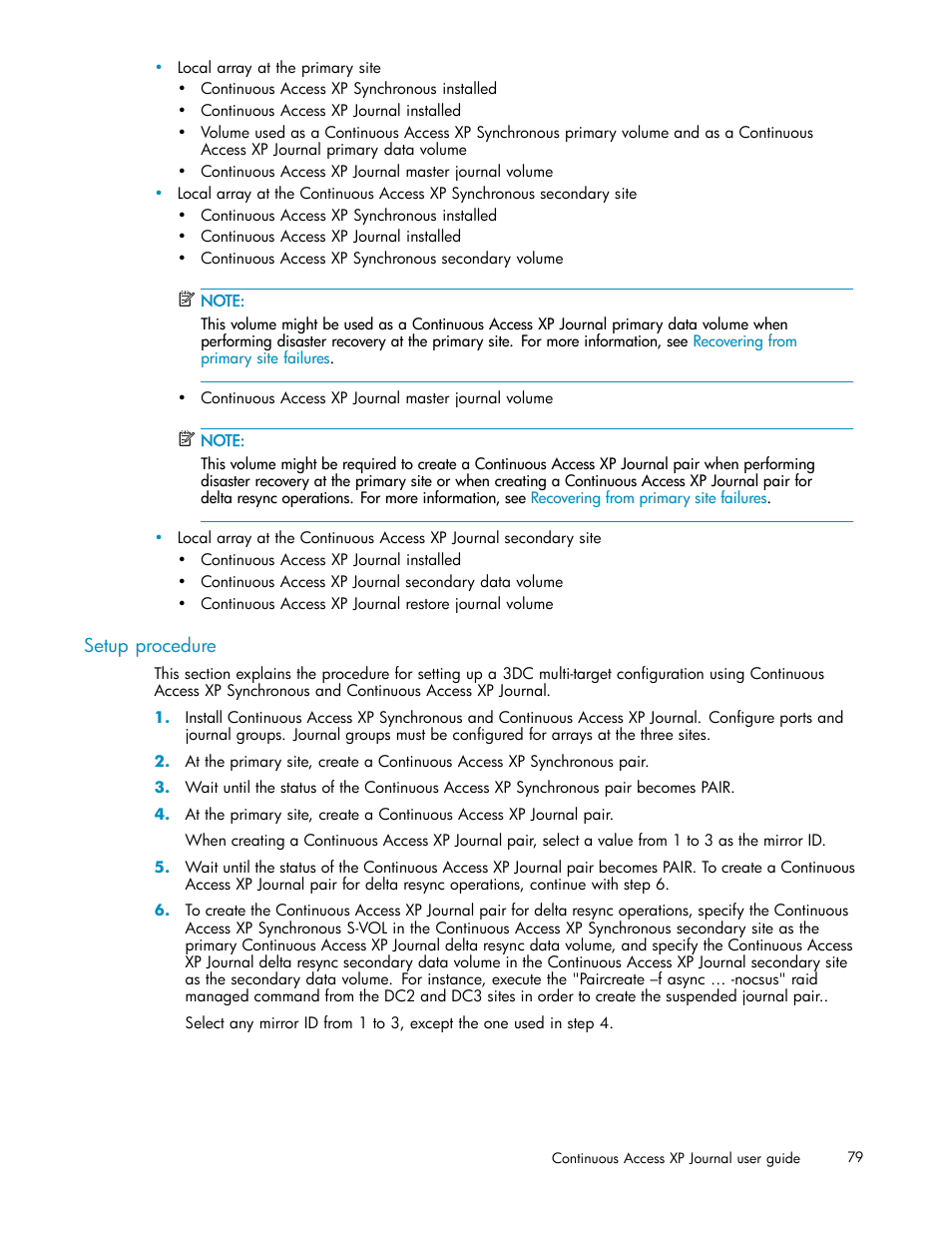 Setup procedure | HP XP Continuous Access Software User Manual | Page 79 / 234