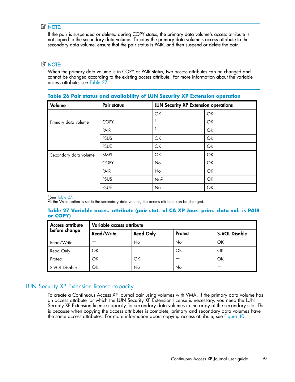 Lun security xp extension license capacity, Table 26 | HP XP Continuous Access Software User Manual | Page 97 / 234