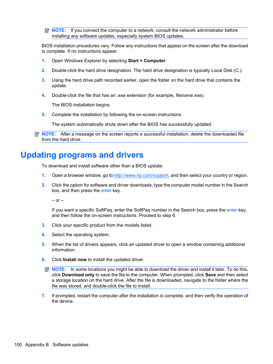 Updating programs and drivers | HP Pavilion dv7-4297cl Entertainment Notebook PC User Manual | Page 110 / 121