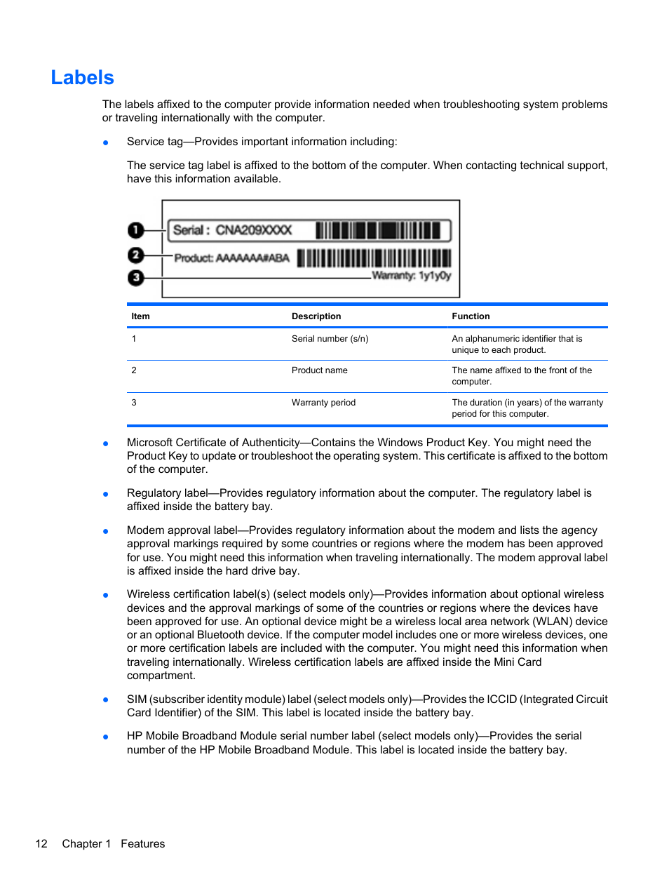 Labels | HP Pavilion dv7-4297cl Entertainment Notebook PC User Manual | Page 22 / 121