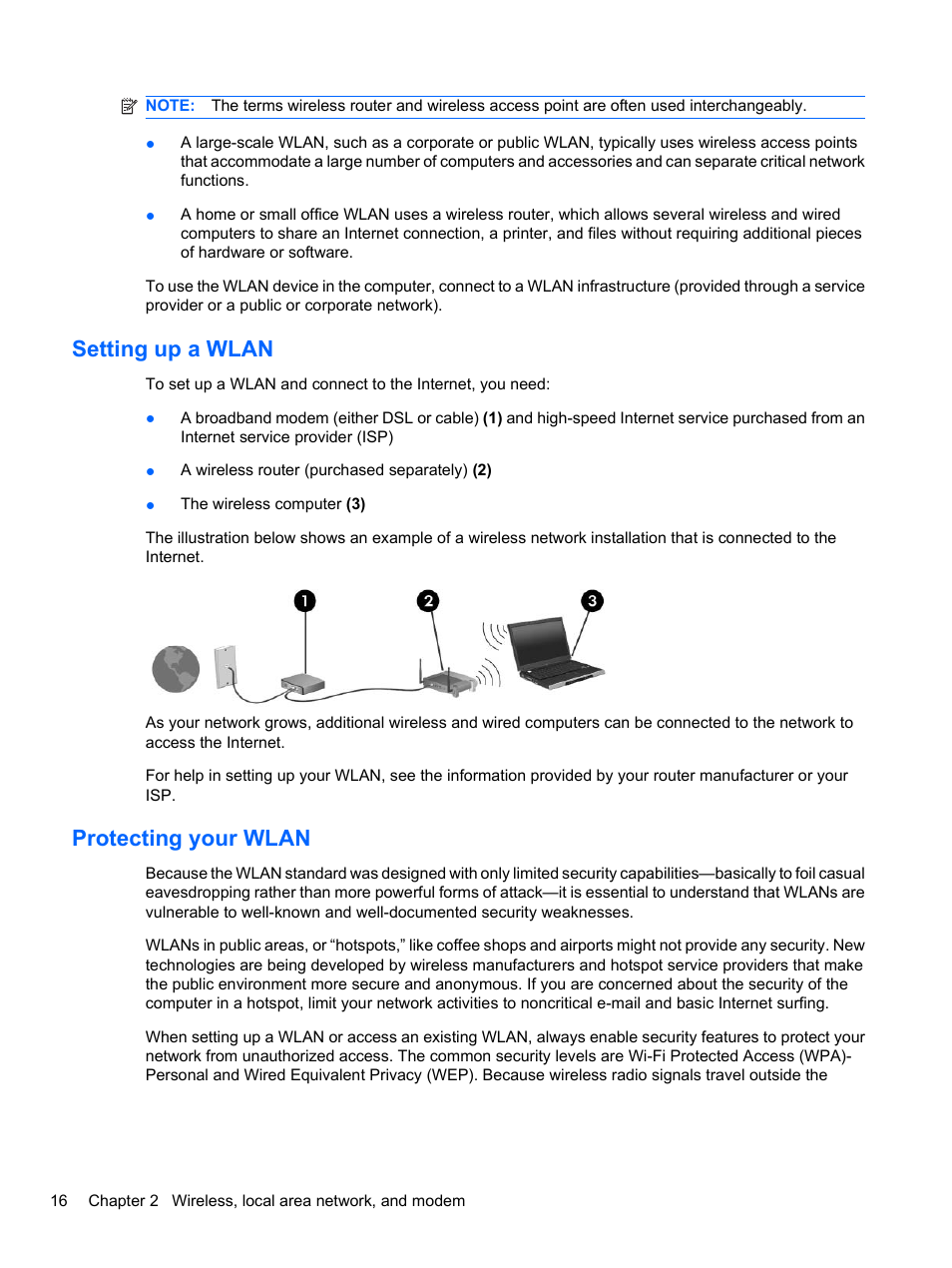 Setting up a wlan, Protecting your wlan, Setting up a wlan protecting your wlan | HP Pavilion dv7-4297cl Entertainment Notebook PC User Manual | Page 26 / 121