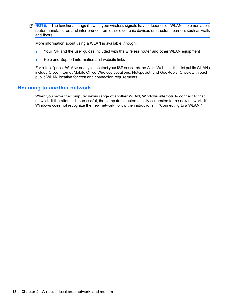 Roaming to another network | HP Pavilion dv7-4297cl Entertainment Notebook PC User Manual | Page 28 / 121