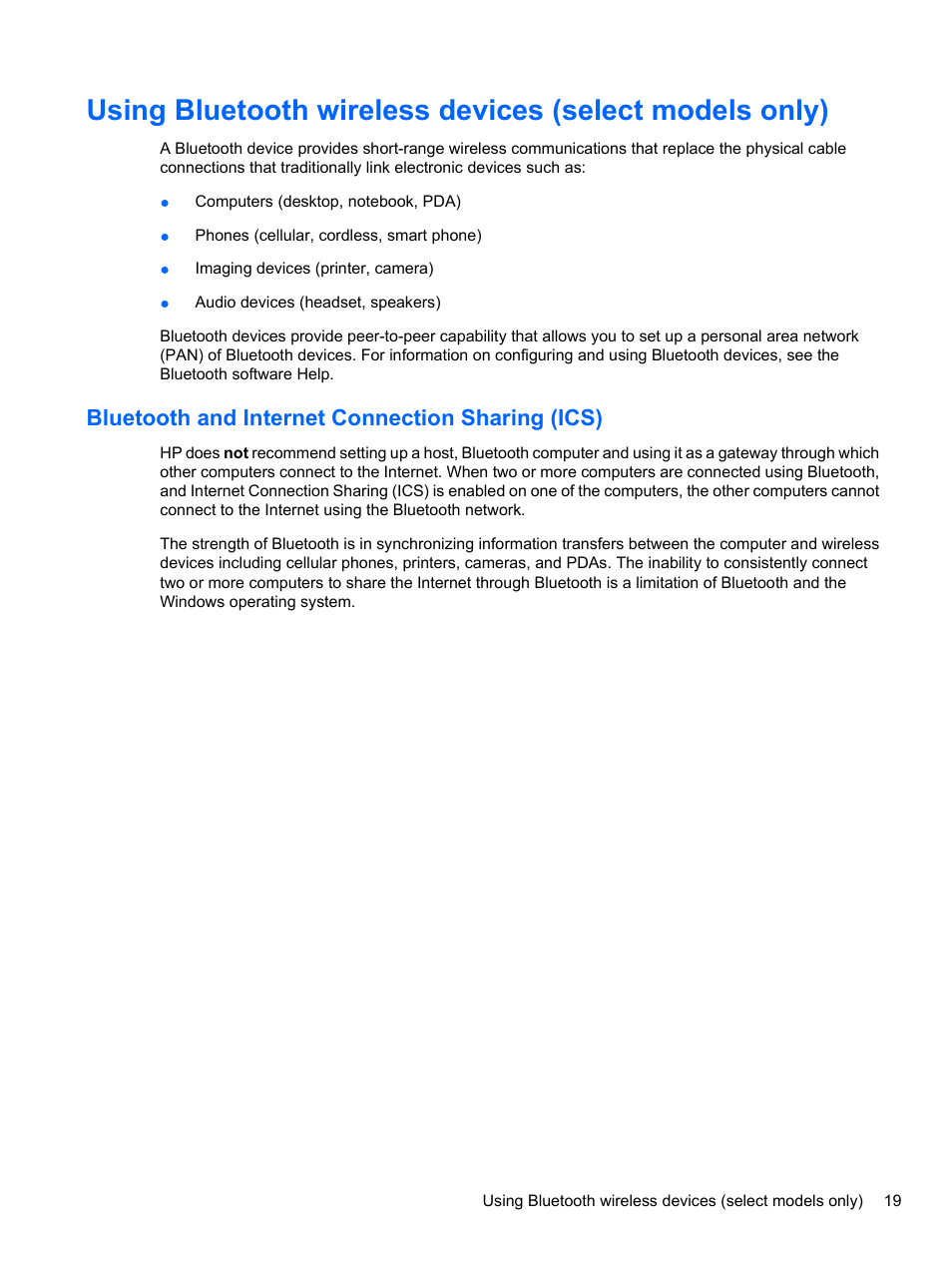 Bluetooth and internet connection sharing (ics) | HP Pavilion dv7-4297cl Entertainment Notebook PC User Manual | Page 29 / 121