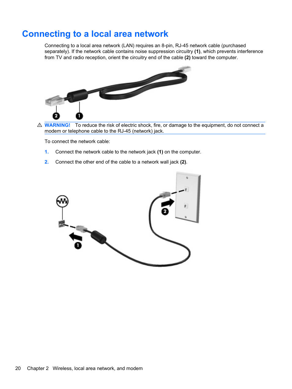 Connecting to a local area network | HP Pavilion dv7-4297cl Entertainment Notebook PC User Manual | Page 30 / 121