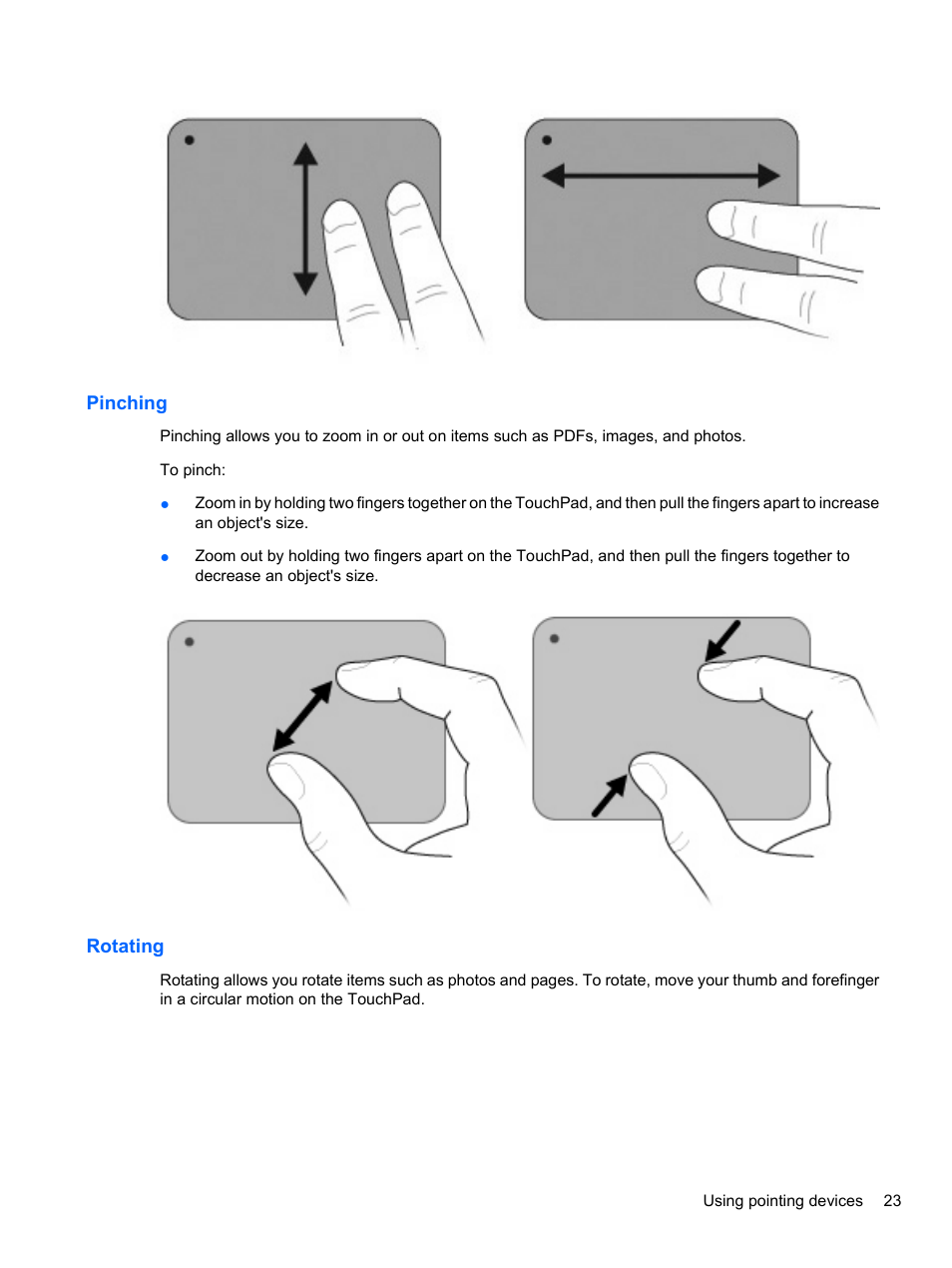 Pinching, Rotating, Pinching rotating | HP Pavilion dv7-4297cl Entertainment Notebook PC User Manual | Page 33 / 121