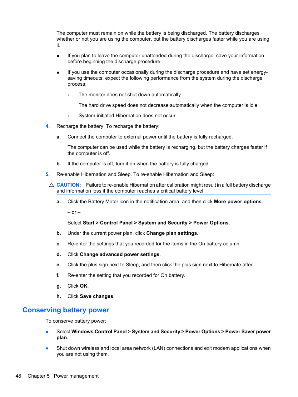 Conserving battery power | HP Pavilion dv7-4297cl Entertainment Notebook PC User Manual | Page 58 / 121