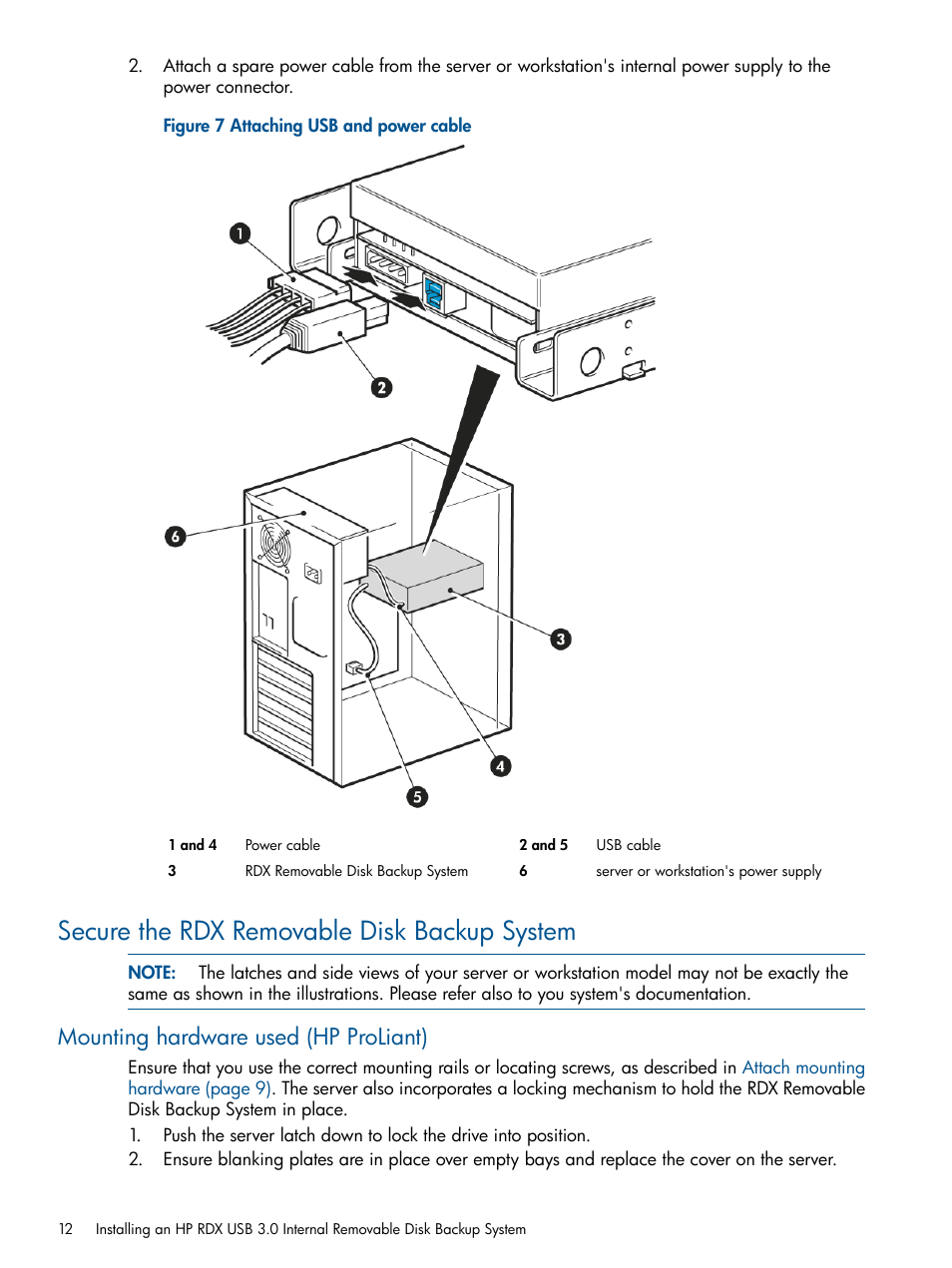 Secure the rdx removable disk backup system, Mounting hardware used (hp proliant), Secure the rdx removable disk | Secure the rdx | HP RDX Removable Disk Backup System User Manual | Page 12 / 31