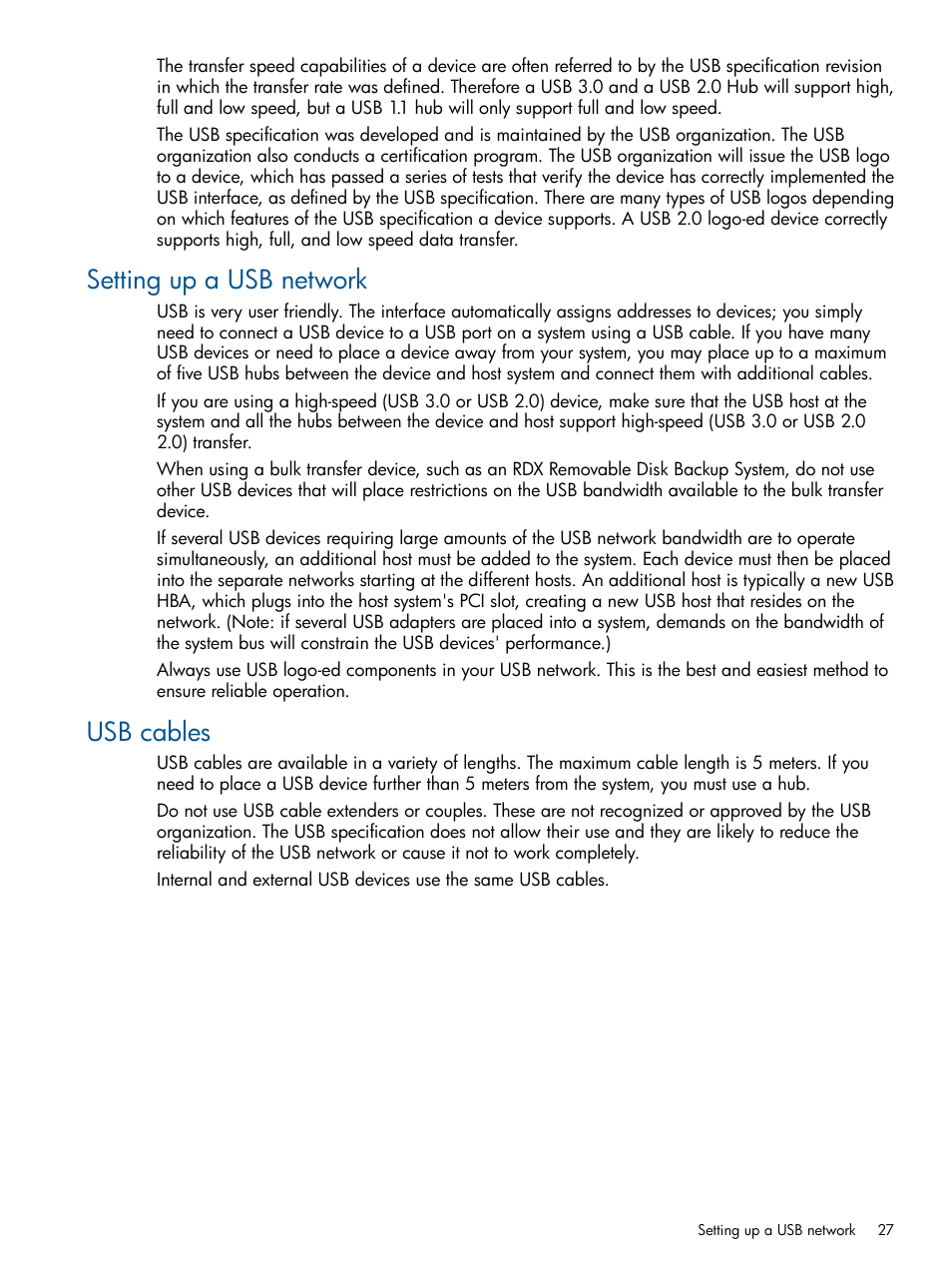 Setting up a usb network, Usb cables, Setting up a usb network usb cables | HP RDX Removable Disk Backup System User Manual | Page 27 / 31