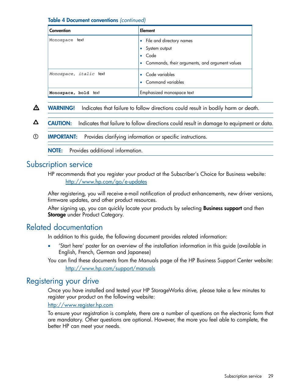 Subscription service, Related documentation, Registering your drive | HP RDX Removable Disk Backup System User Manual | Page 29 / 31