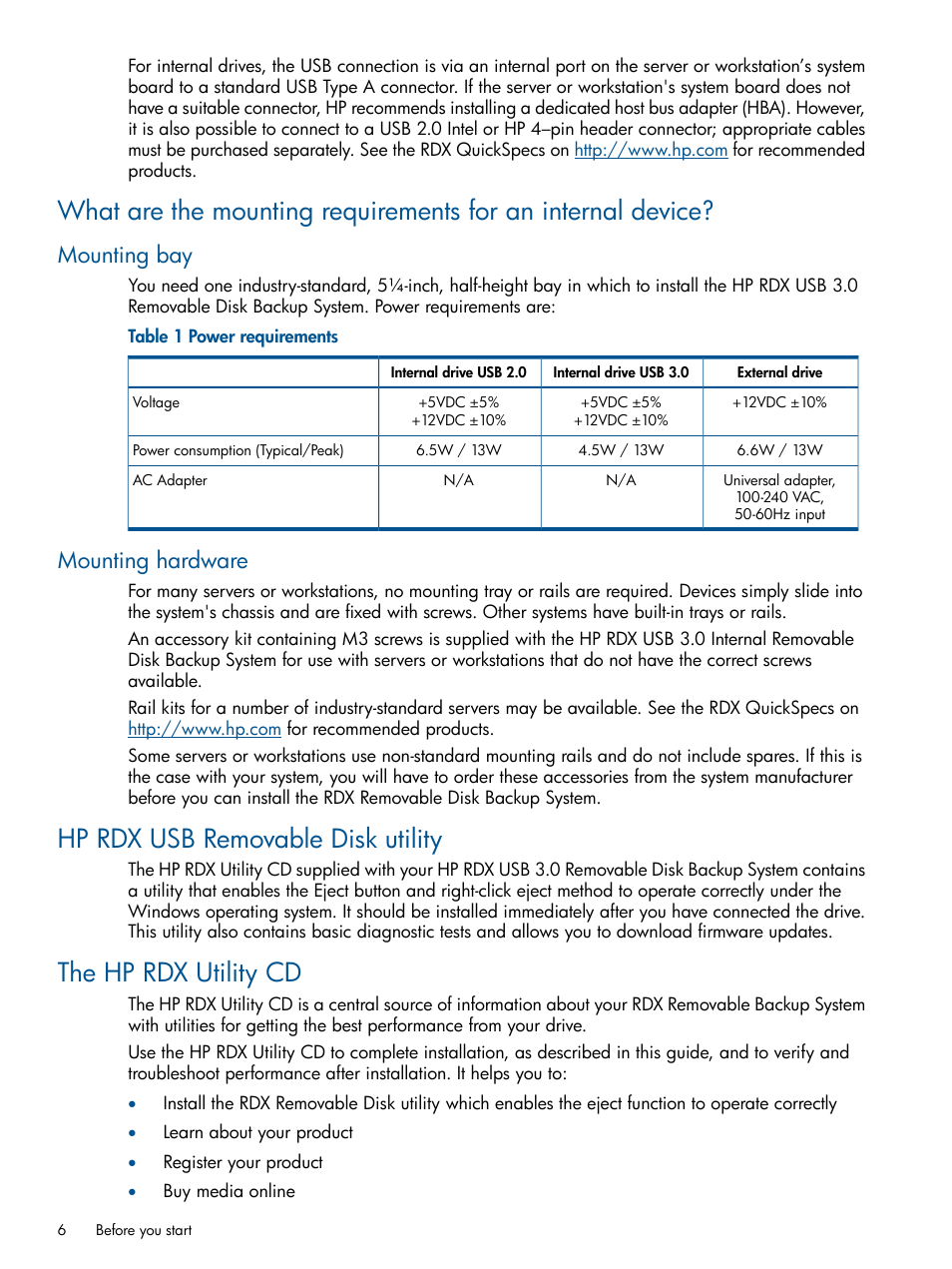 Mounting bay, Mounting hardware, Hp rdx usb removable disk utility | The hp rdx utility cd, Mounting bay mounting hardware | HP RDX Removable Disk Backup System User Manual | Page 6 / 31