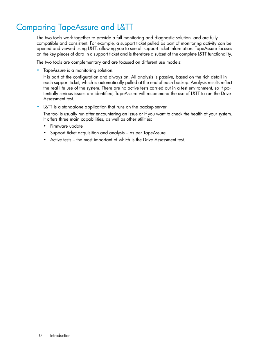 Comparing tapeassure and l&tt | HP Linear Tape File System Software User Manual | Page 10 / 36