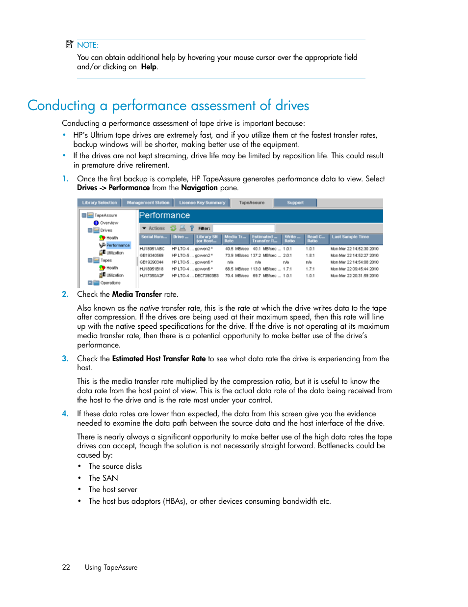 Conducting a performance assessment of drives | HP Linear Tape File System Software User Manual | Page 22 / 36