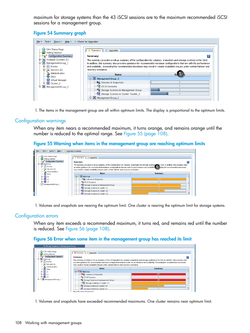 Configuration warnings, Configuration errors | HP LeftHand P4000 SAN Solutions User Manual | Page 108 / 290