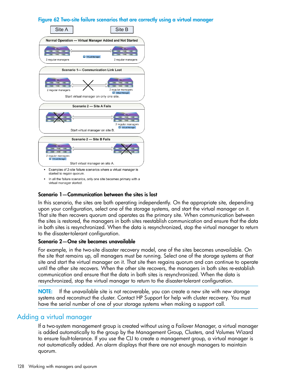 Adding a virtual manager | HP LeftHand P4000 SAN Solutions User Manual | Page 128 / 290