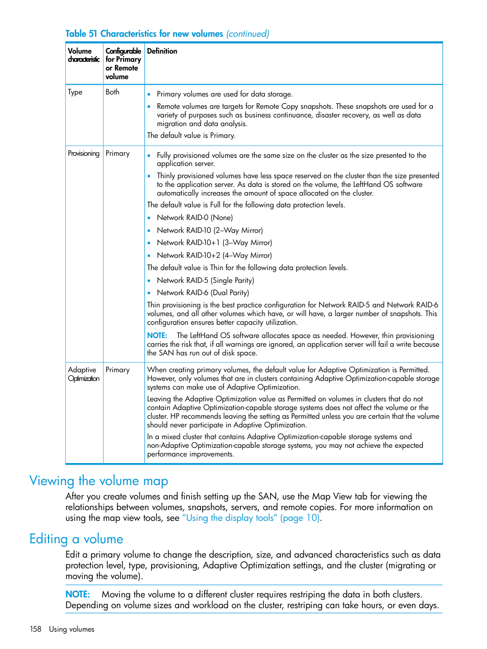 Viewing the volume map, Editing a volume, Viewing the volume map editing a volume | HP LeftHand P4000 SAN Solutions User Manual | Page 158 / 290