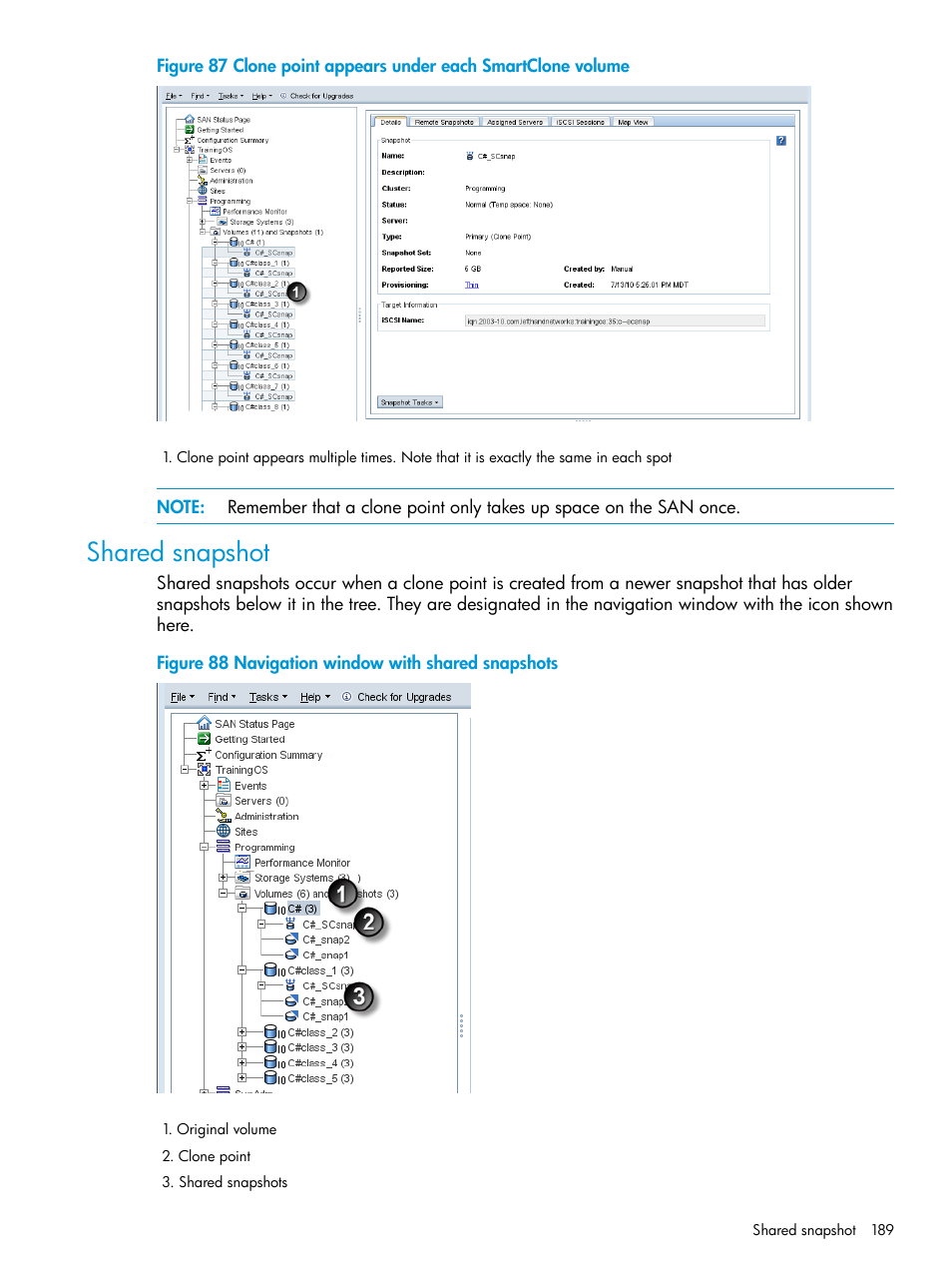 Shared snapshot, Shared | HP LeftHand P4000 SAN Solutions User Manual | Page 189 / 290