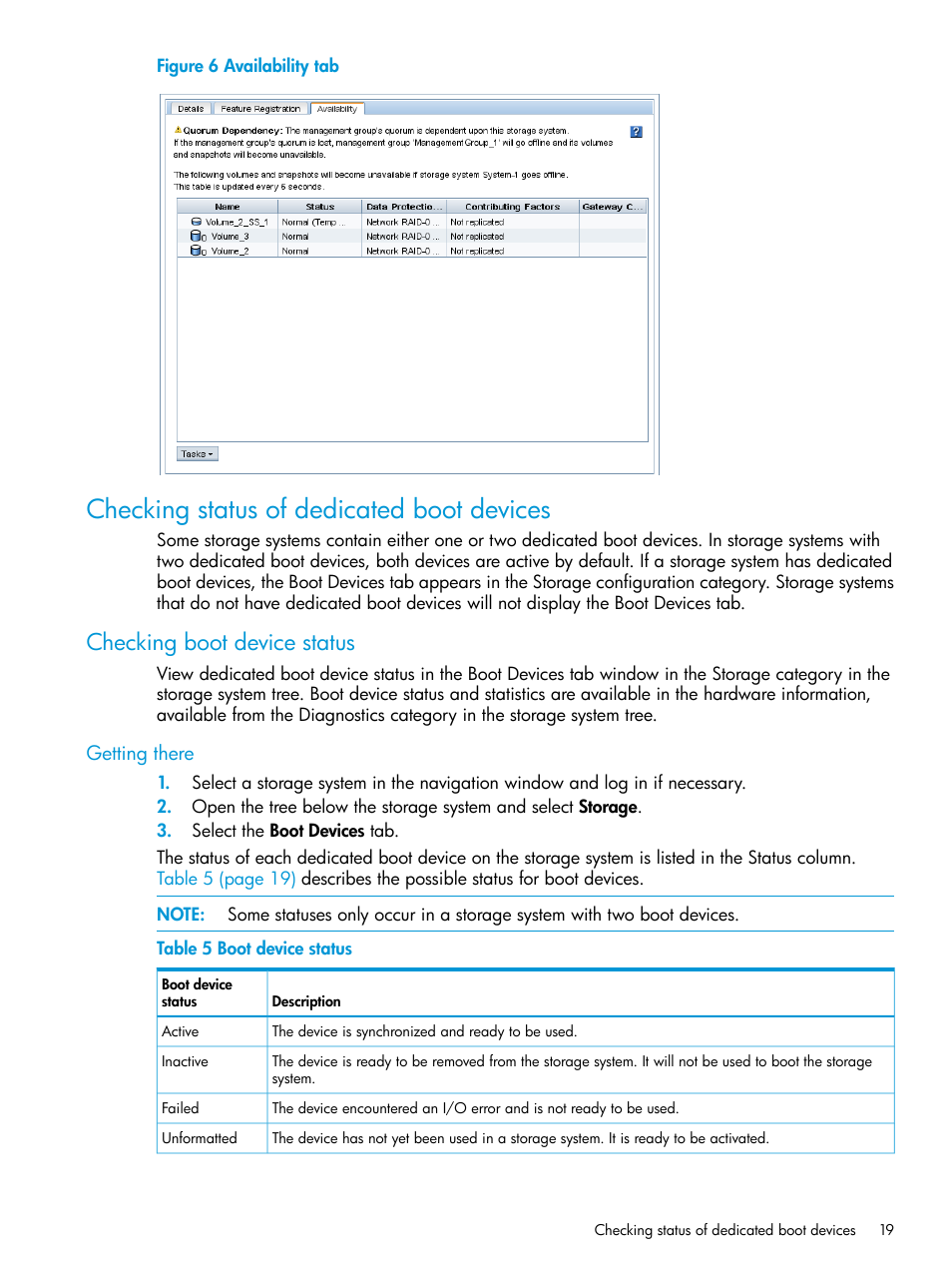 Checking status of dedicated boot devices, Checking boot device status, Getting there | HP LeftHand P4000 SAN Solutions User Manual | Page 19 / 290