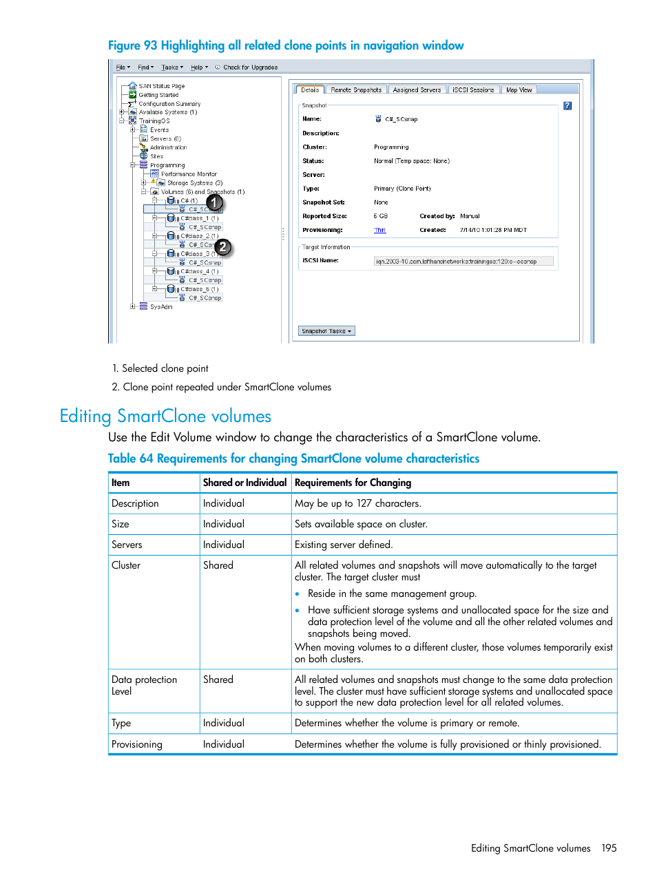 Editing smartclone volumes | HP LeftHand P4000 SAN Solutions User Manual | Page 195 / 290