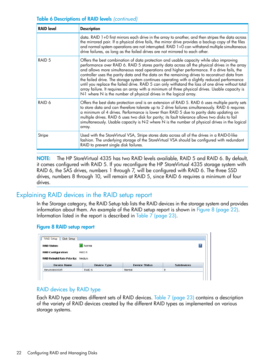 Explaining raid devices in the raid setup report | HP LeftHand P4000 SAN Solutions User Manual | Page 22 / 290