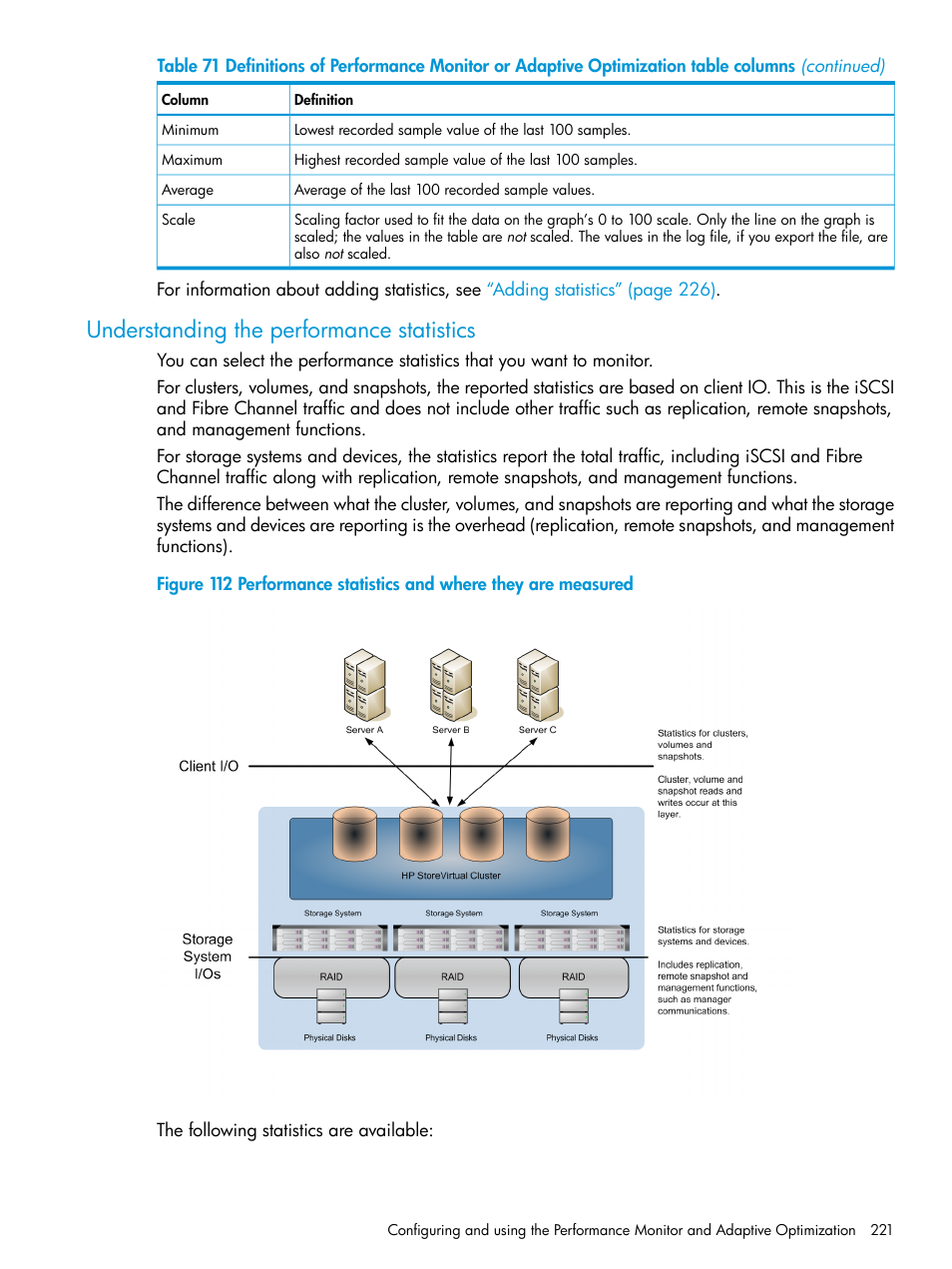 Understanding the performance statistics | HP LeftHand P4000 SAN Solutions User Manual | Page 221 / 290