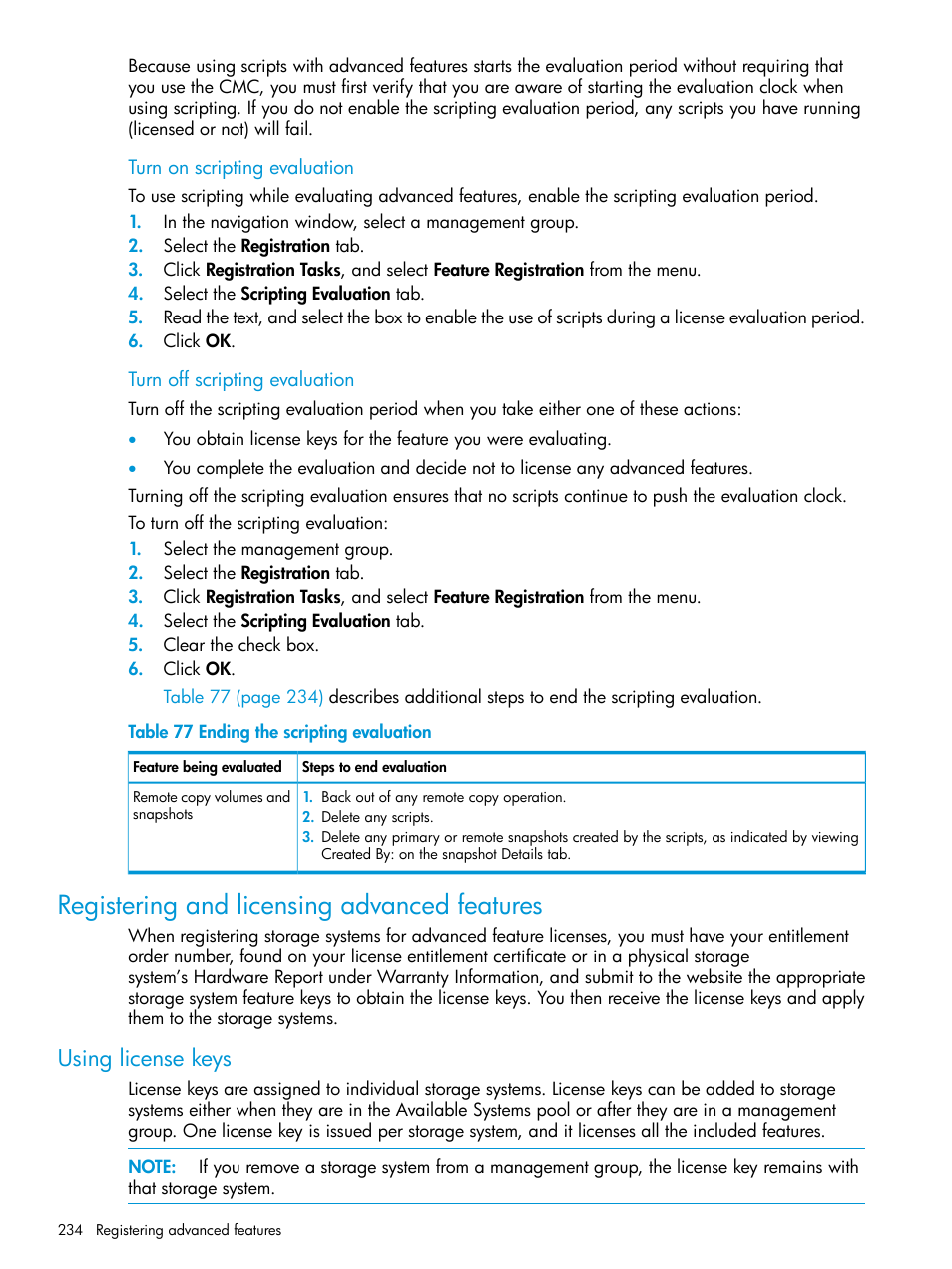 Registering and licensing advanced features, Using license keys | HP LeftHand P4000 SAN Solutions User Manual | Page 234 / 290