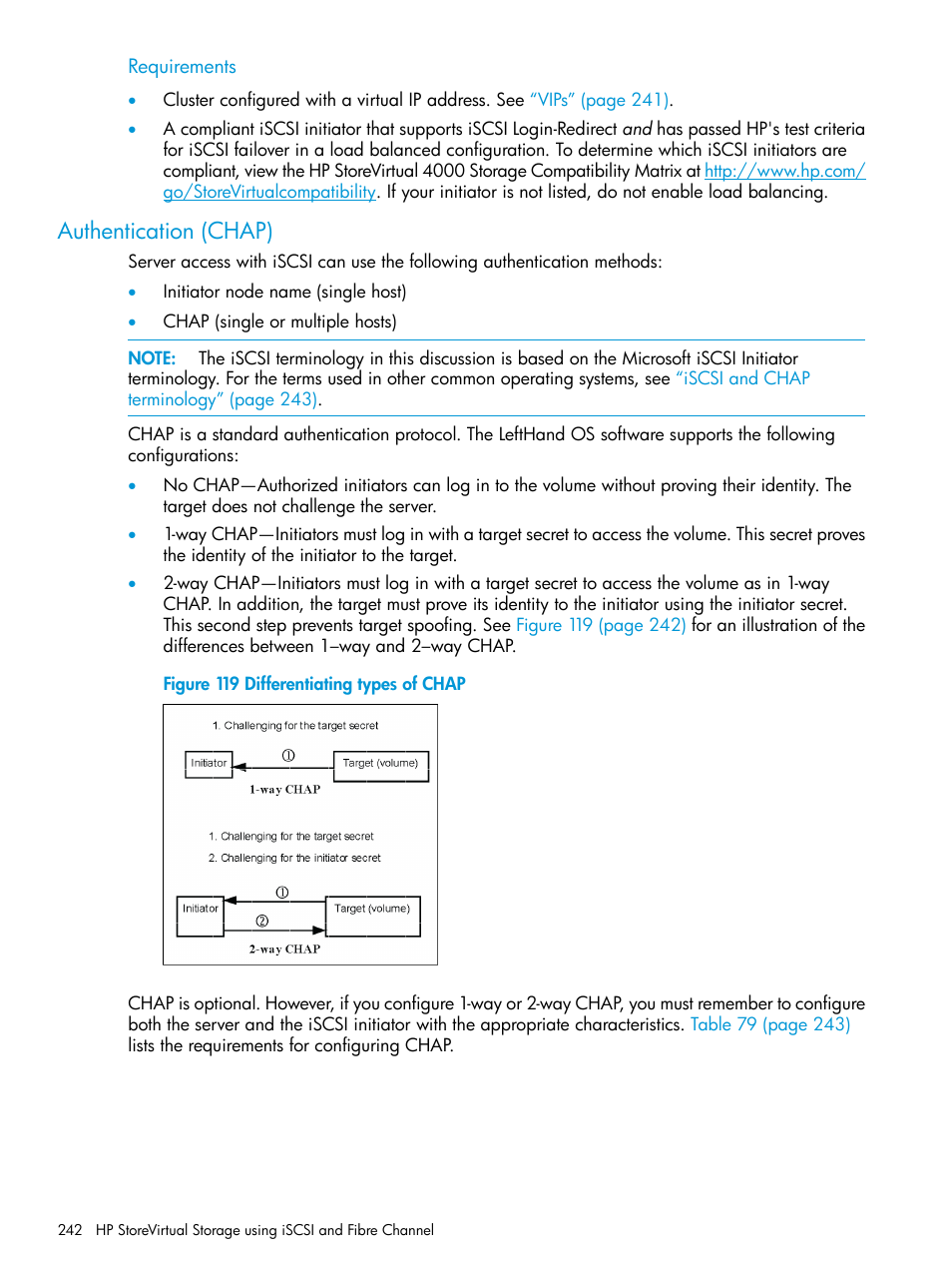 Authentication (chap) | HP LeftHand P4000 SAN Solutions User Manual | Page 242 / 290
