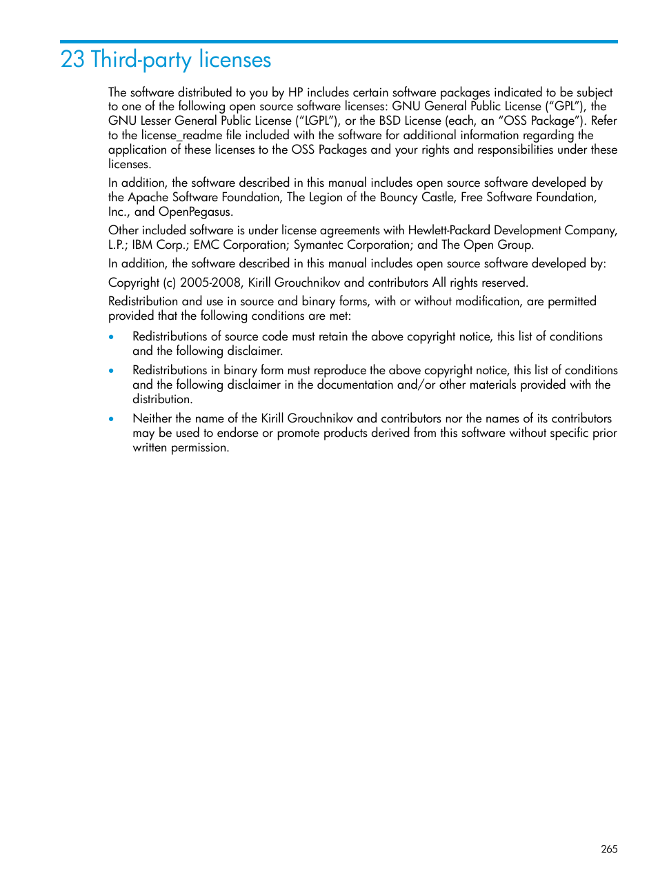 23 third-party licenses | HP LeftHand P4000 SAN Solutions User Manual | Page 265 / 290