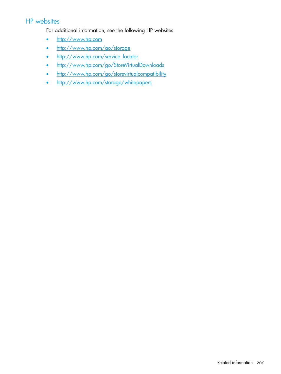 Hp websites | HP LeftHand P4000 SAN Solutions User Manual | Page 267 / 290