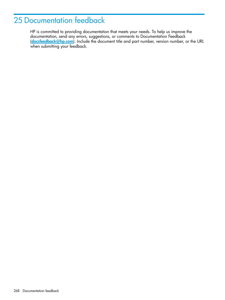 25 documentation feedback | HP LeftHand P4000 SAN Solutions User Manual | Page 268 / 290