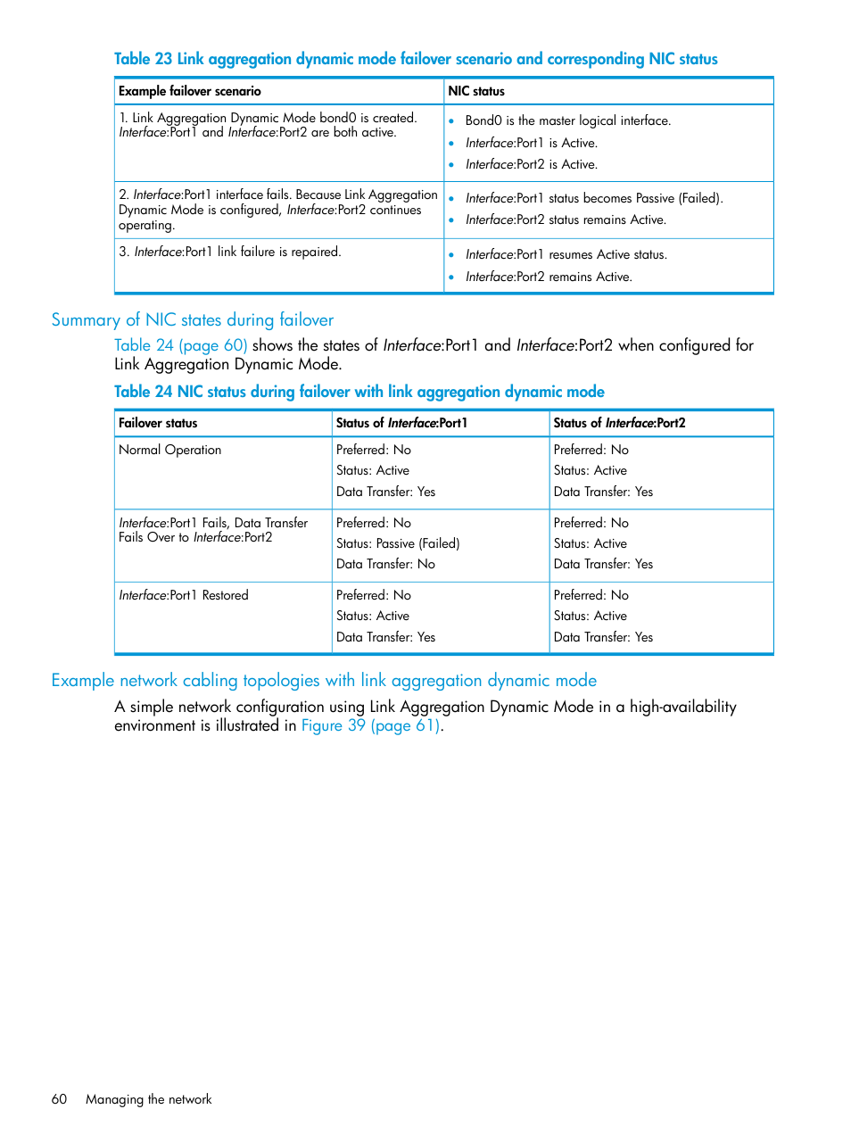 Summary of nic states during failover | HP LeftHand P4000 SAN Solutions User Manual | Page 60 / 290