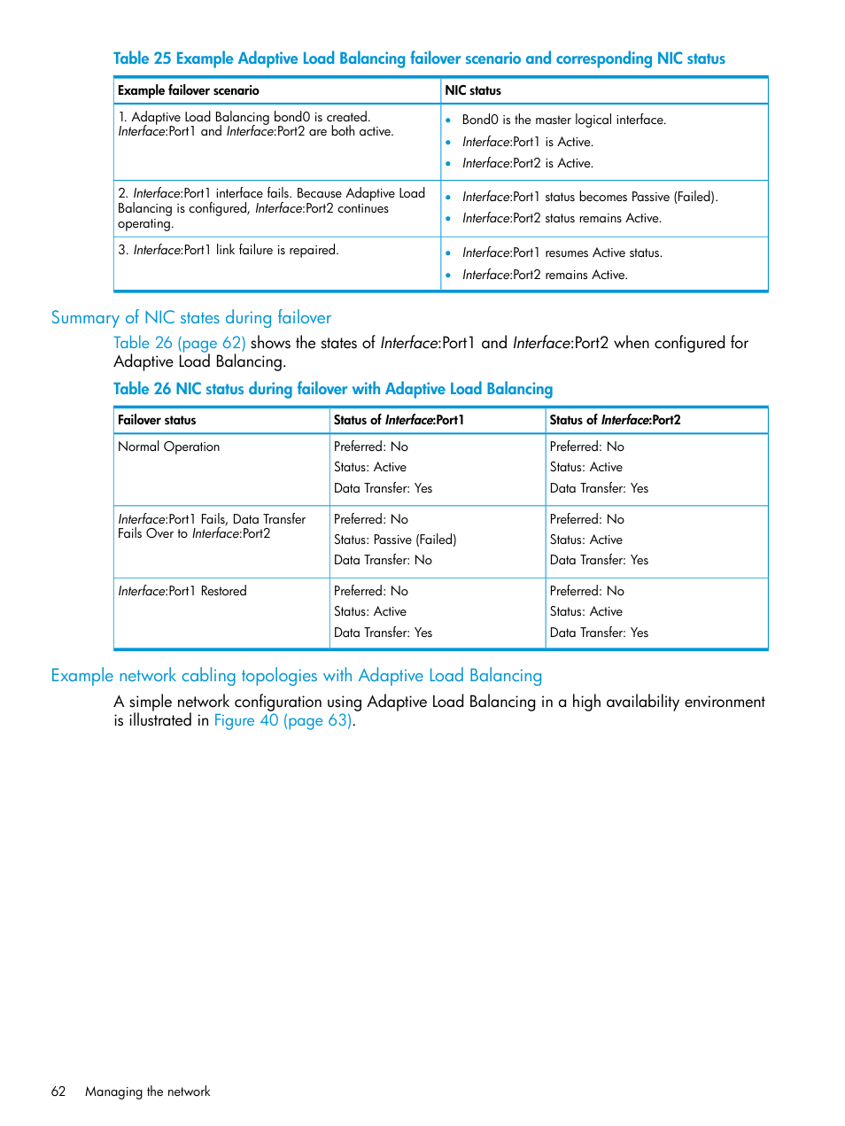 Summary of nic states during failover | HP LeftHand P4000 SAN Solutions User Manual | Page 62 / 290