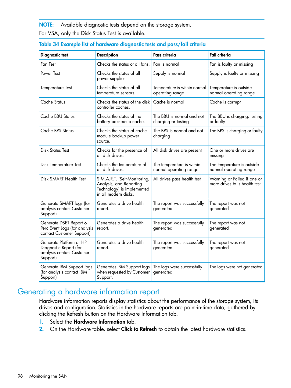 Generating a hardware information report | HP LeftHand P4000 SAN Solutions User Manual | Page 98 / 290