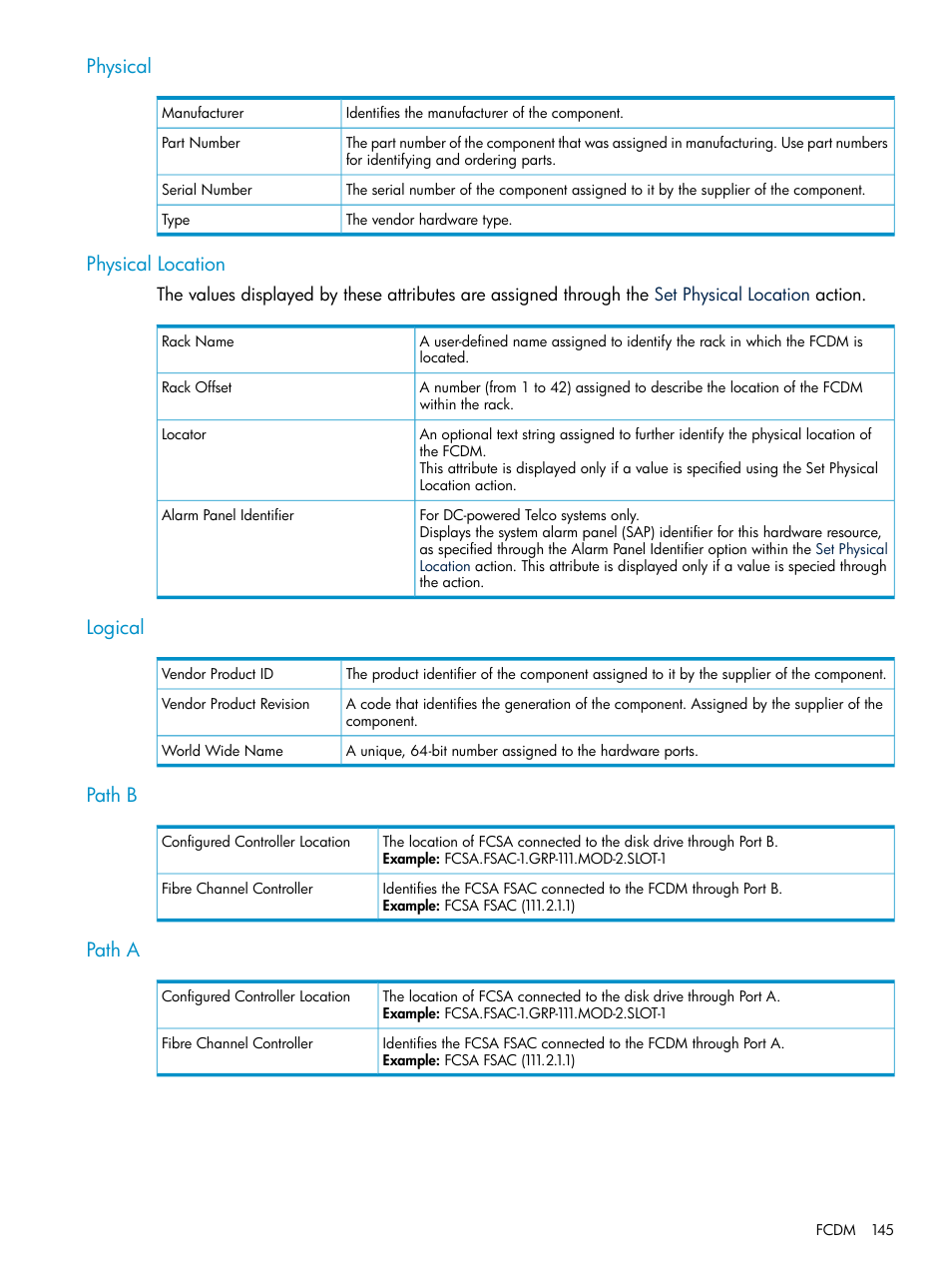 Physical, Physical location, Logical | Path b, Path a, Physical physical location logical path b path a | HP Integrity NonStop J-Series User Manual | Page 145 / 328