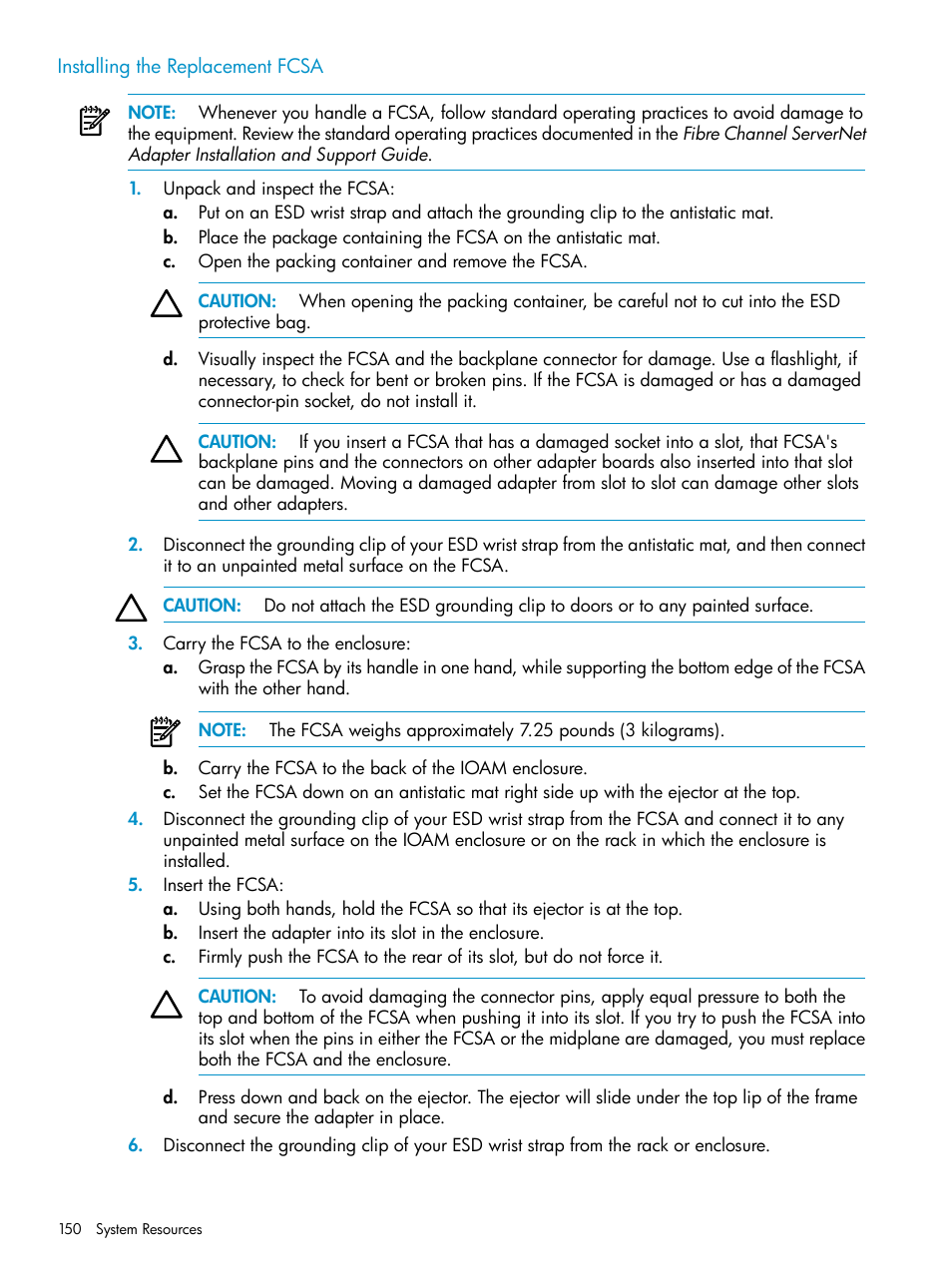 Installing the replacement fcsa | HP Integrity NonStop J-Series User Manual | Page 150 / 328
