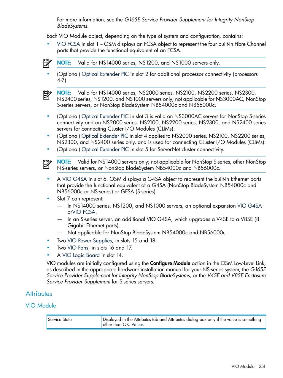 Attributes, Vio module | HP Integrity NonStop J-Series User Manual | Page 251 / 328