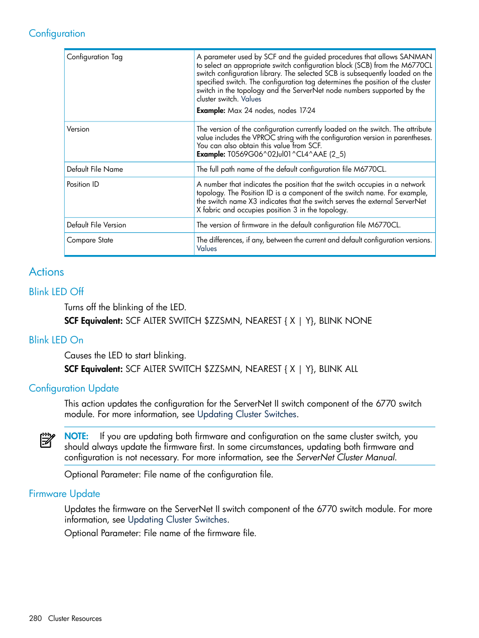 Configuration, Actions, Blink led off | Blink led on, Configuration update, Firmware update | HP Integrity NonStop J-Series User Manual | Page 280 / 328