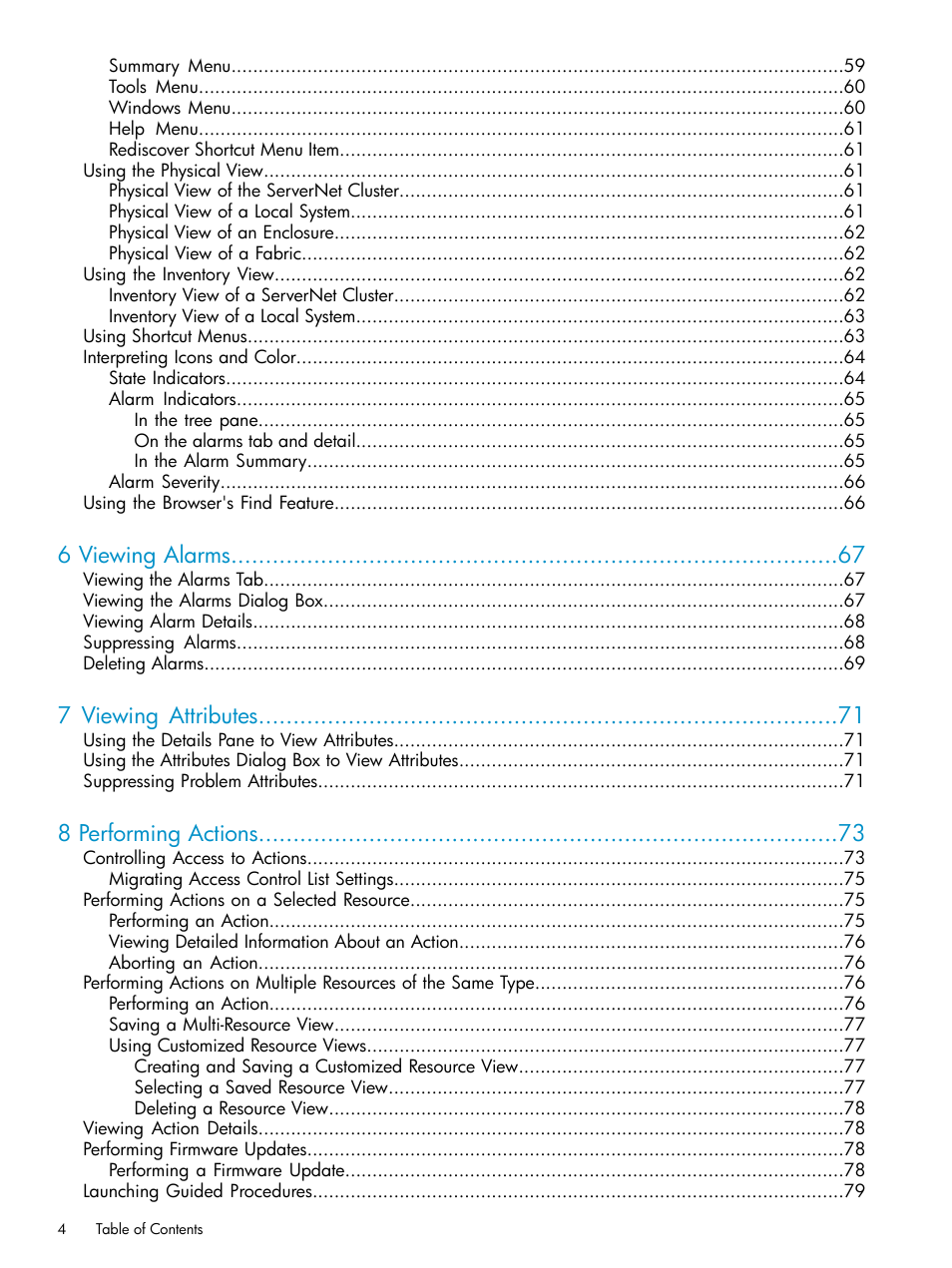 6 viewing alarms, 7 viewing attributes, 8 performing actions | HP Integrity NonStop J-Series User Manual | Page 4 / 328