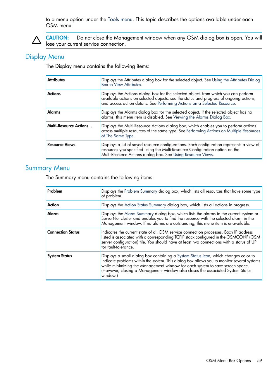 Display menu, Summary menu, System | HP Integrity NonStop J-Series User Manual | Page 59 / 328