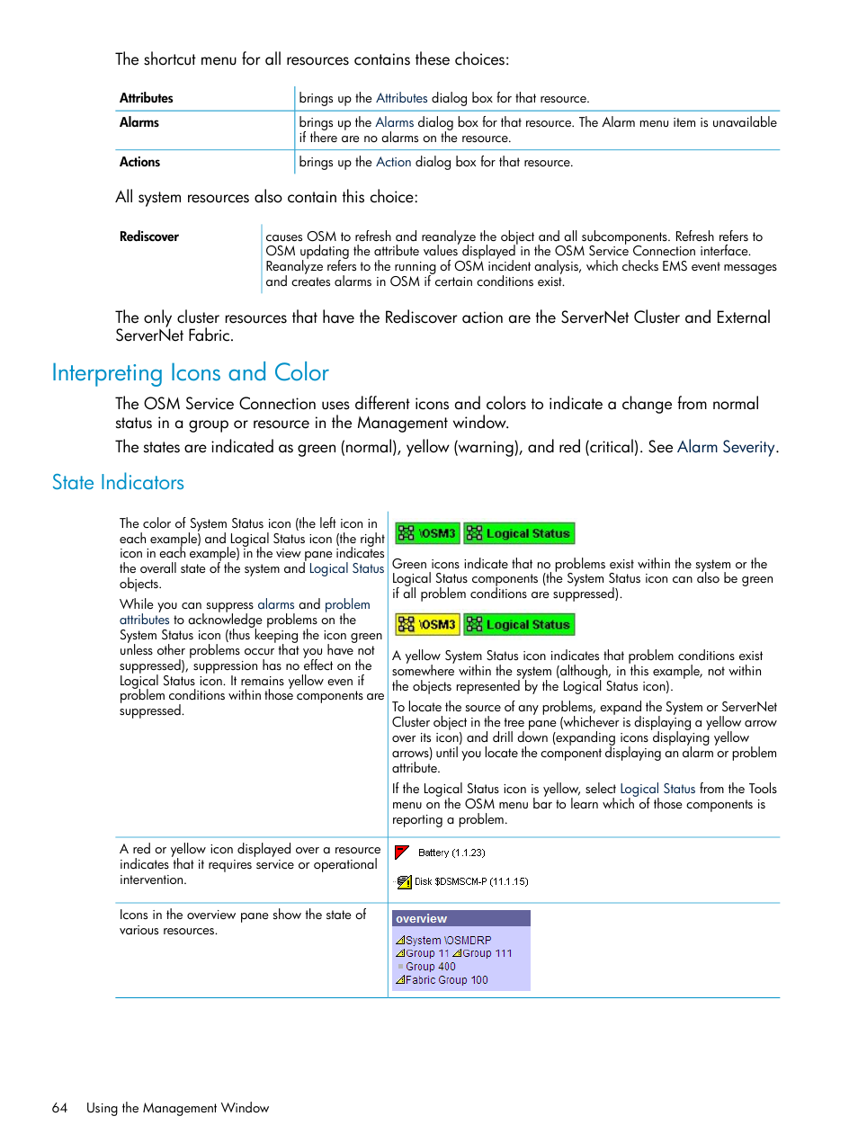 Interpreting icons and color, State indicators | HP Integrity NonStop J-Series User Manual | Page 64 / 328