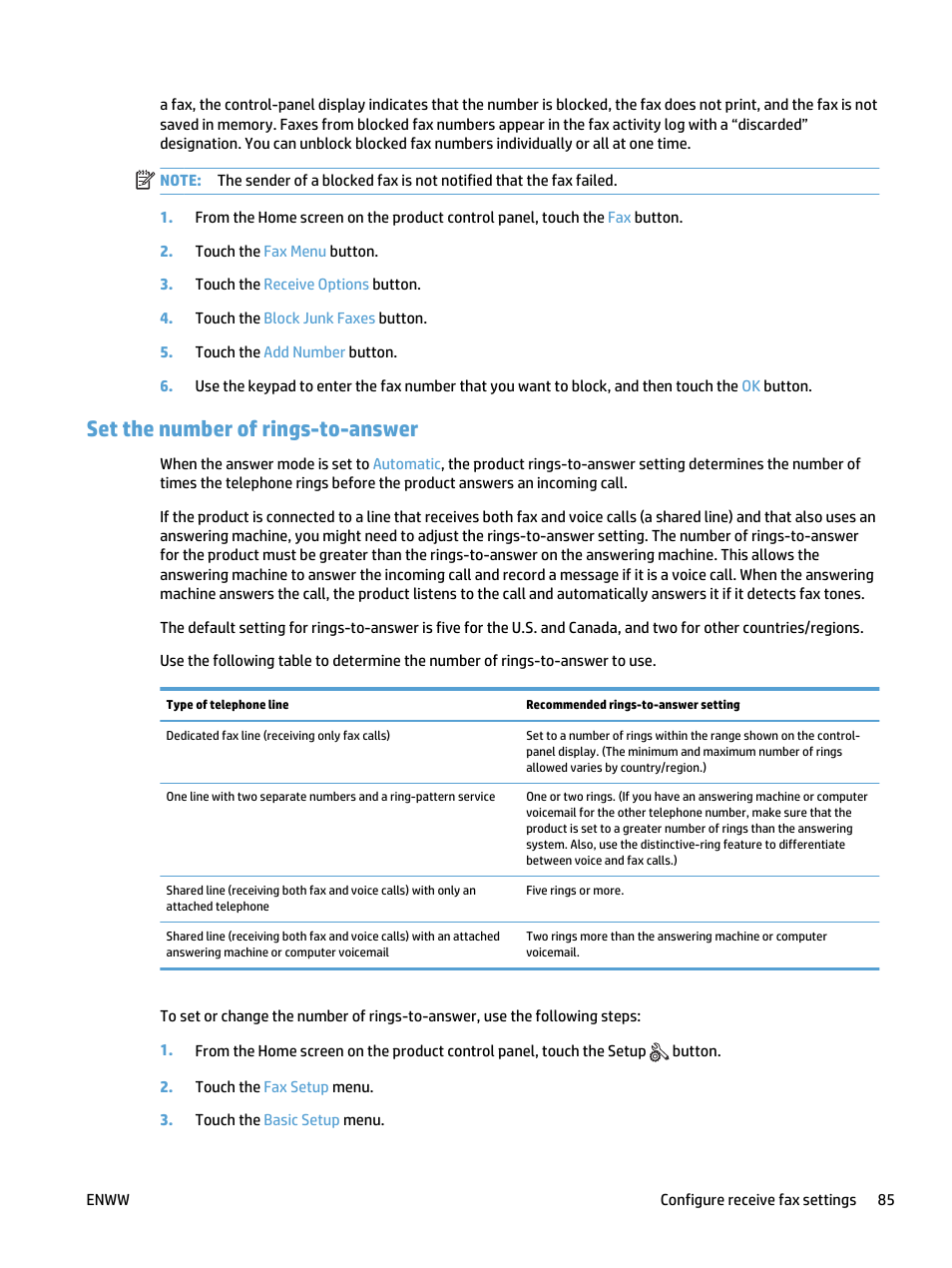 Set the number of rings-to-answer | HP LaserJet Pro 400 MFP M425 User Manual | Page 101 / 228