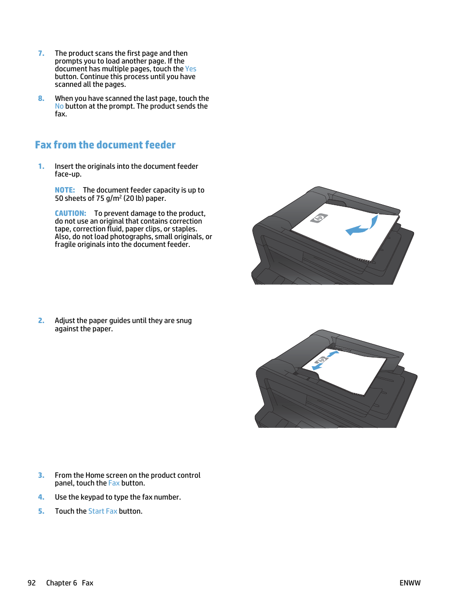 Fax from the document feeder | HP LaserJet Pro 400 MFP M425 User Manual | Page 108 / 228