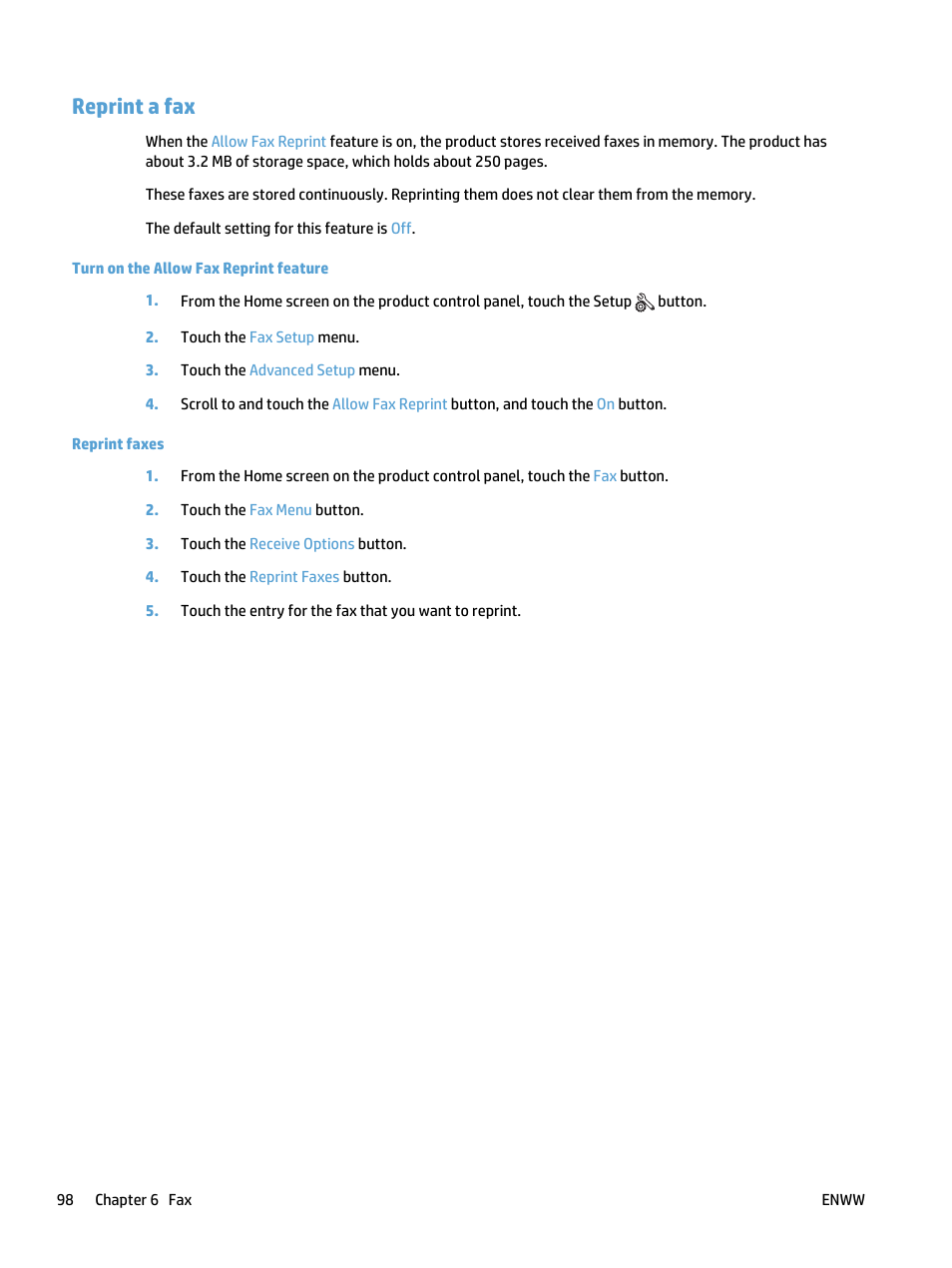 Reprint a fax | HP LaserJet Pro 400 MFP M425 User Manual | Page 114 / 228