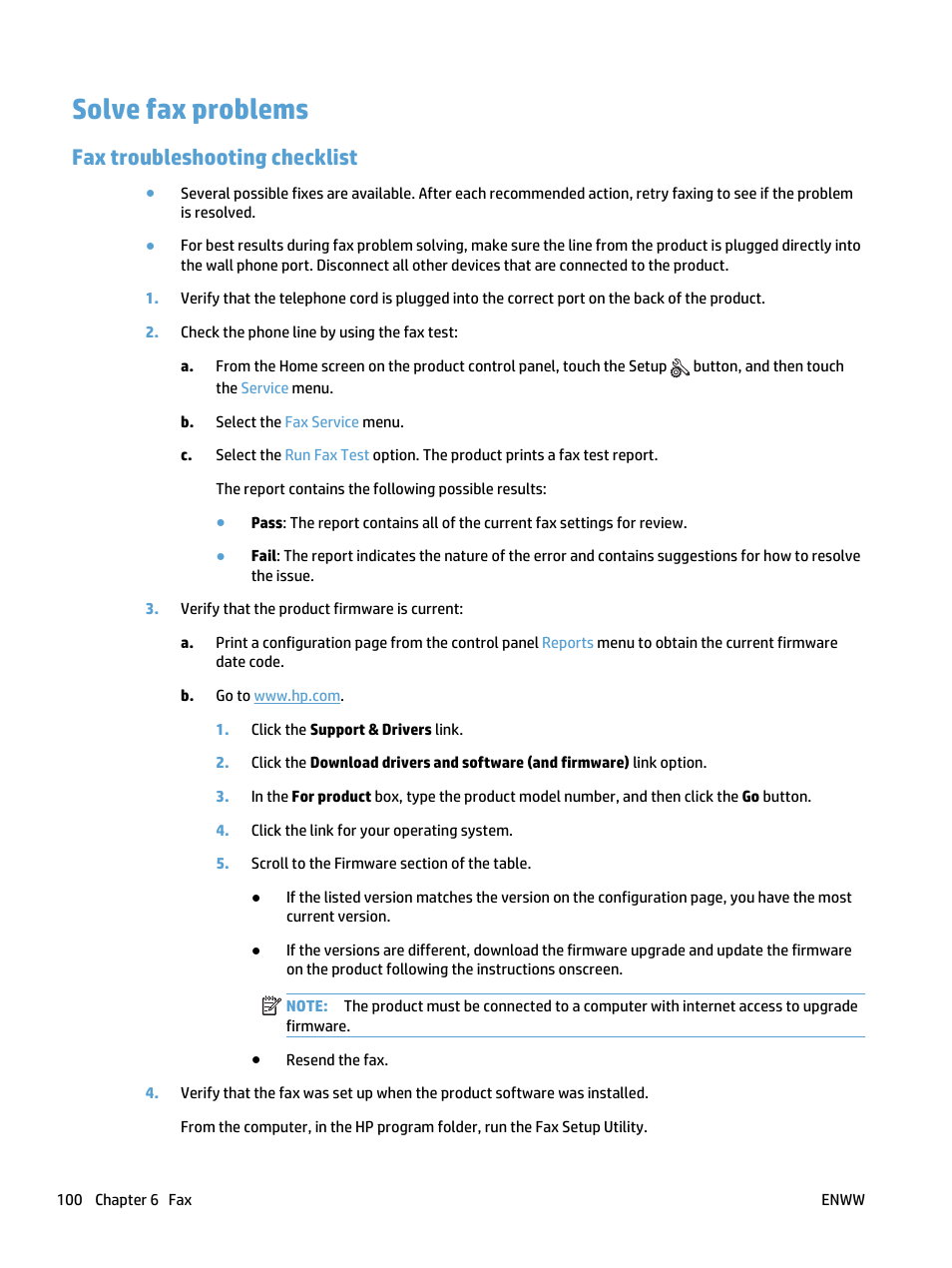 Solve fax problems, Fax troubleshooting checklist | HP LaserJet Pro 400 MFP M425 User Manual | Page 116 / 228