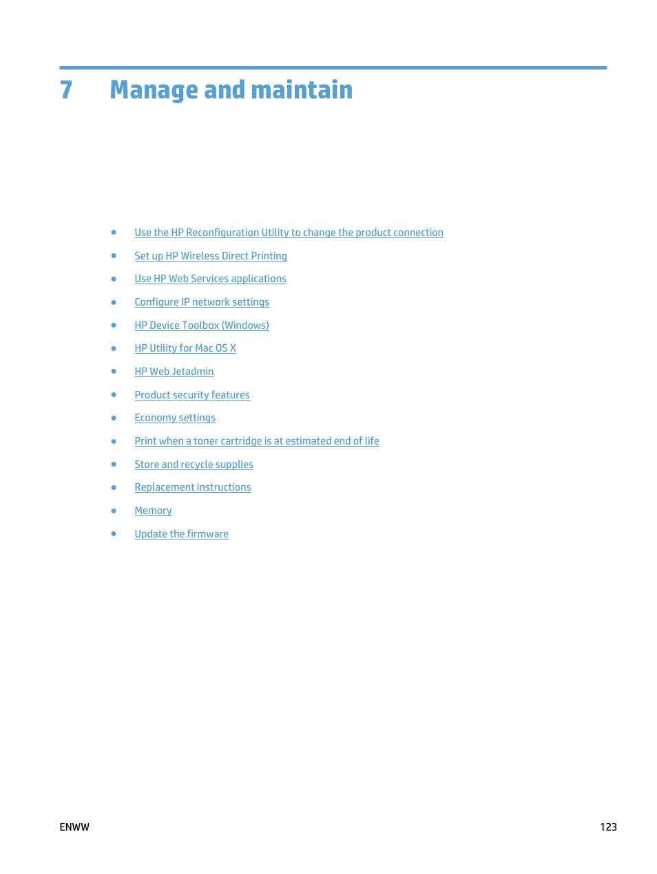 Manage and maintain, 7 manage and maintain, 7manage and maintain | HP LaserJet Pro 400 MFP M425 User Manual | Page 139 / 228