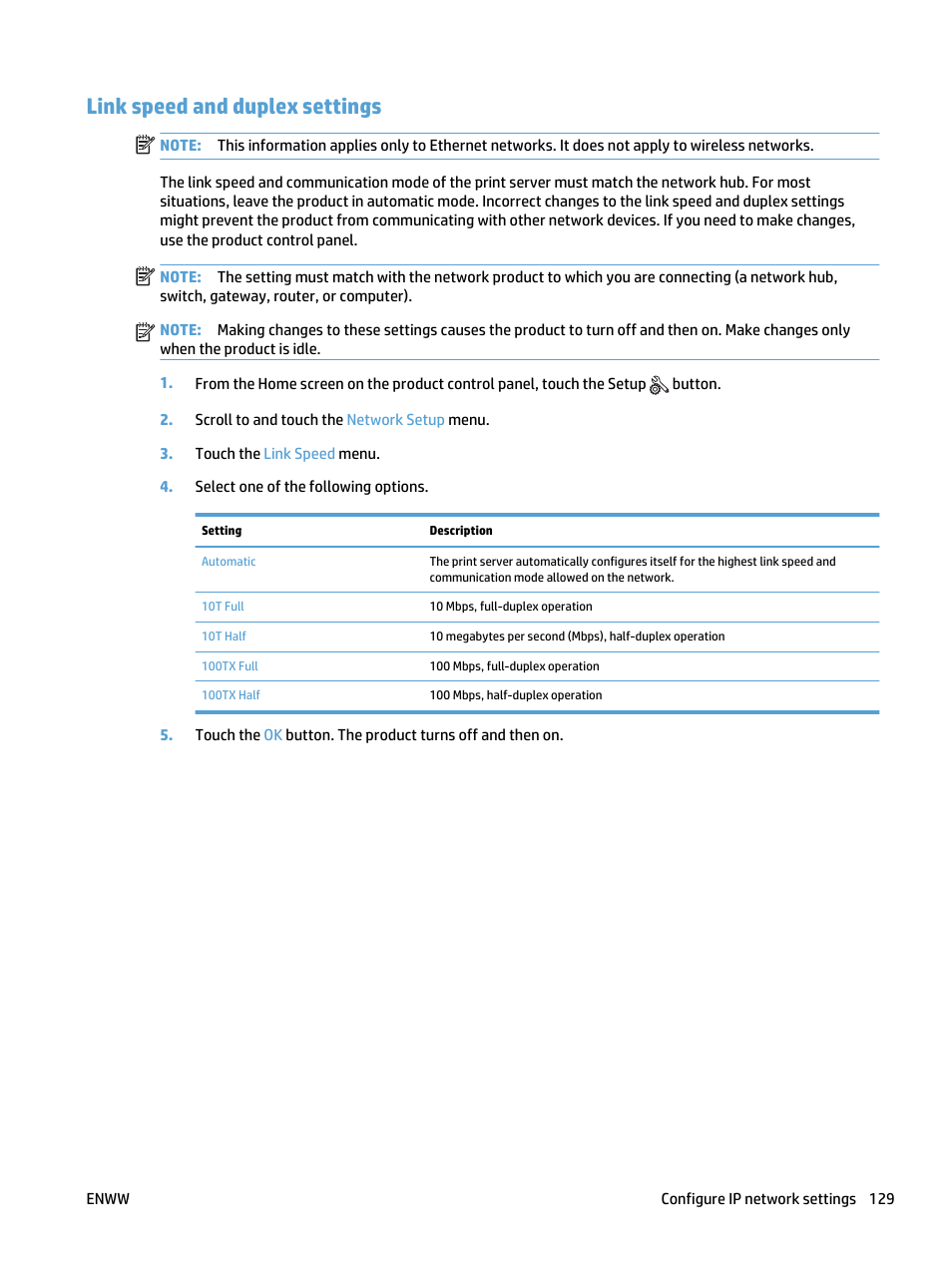 Link speed and duplex settings | HP LaserJet Pro 400 MFP M425 User Manual | Page 145 / 228