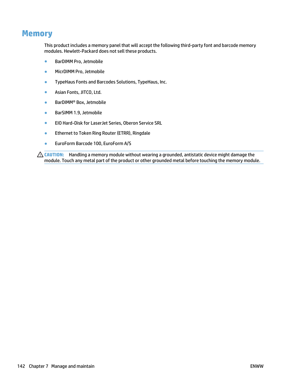 Memory | HP LaserJet Pro 400 MFP M425 User Manual | Page 158 / 228