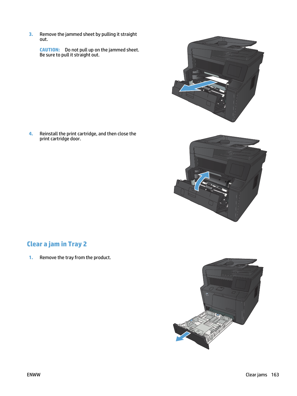 Clear a jam in tray 2 | HP LaserJet Pro 400 MFP M425 User Manual | Page 179 / 228